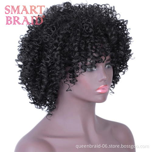 Wholesale Afro Kinky Curly Short Bob Wig Black Synthetic Hair Wig With Bangs For Black Women Short Bob Wigs